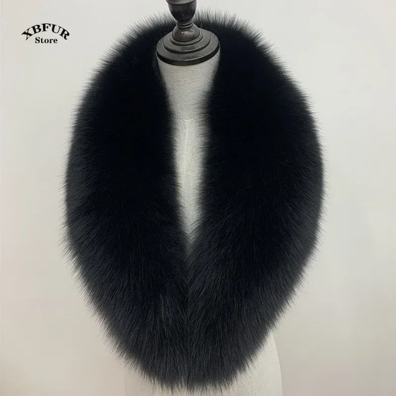 Color: Beige, Size: XL - Winter Real Fox Fur Collar Woman Black Natural Fur Scarf Shawl For Women Collars Wraps Neck Warmer Fur Scarves Luxery Scarf Men