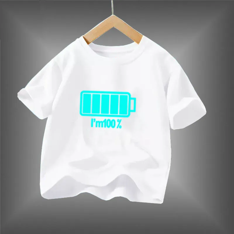 Kid Size: 12T, Color: WHITE - 2024 New Boys Luminous Battery T Shirts Summer Short Sleeve Children's Clothes Kids Glow In Dark Tees