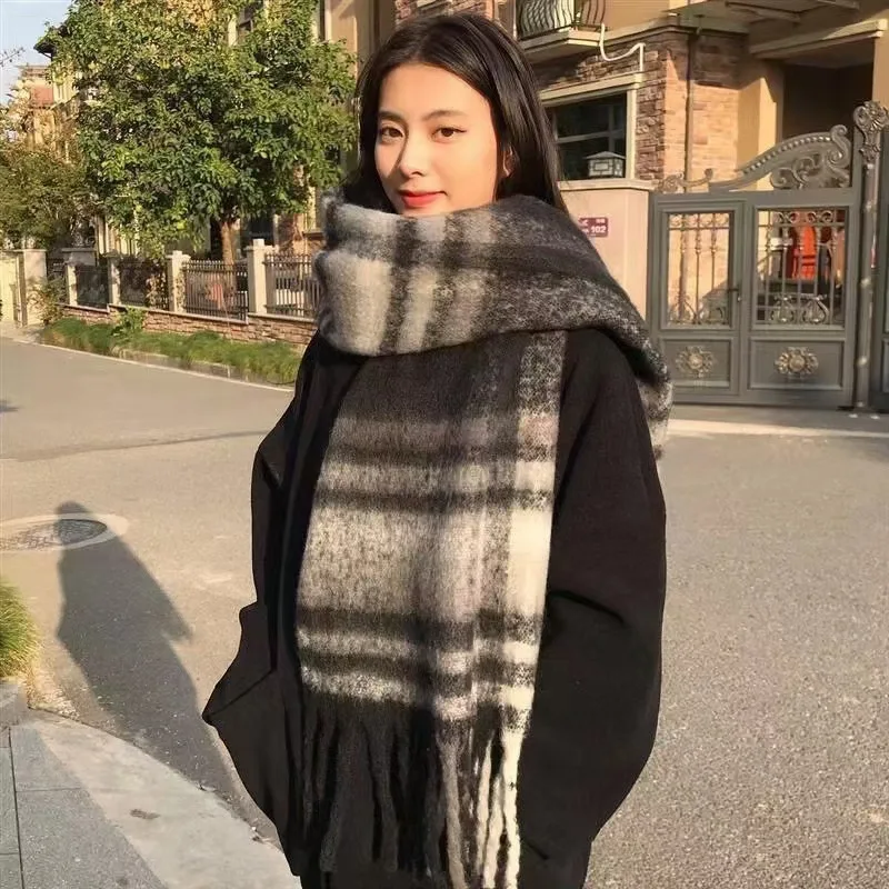 Color: Blue, Size: XXS - 2025 Hot  Luxury Winter Thick Warm Scarf Women Cashmere Shawl and Wraps Pashmina Neckerchief Bufanda Female Long Tessel Echarpe