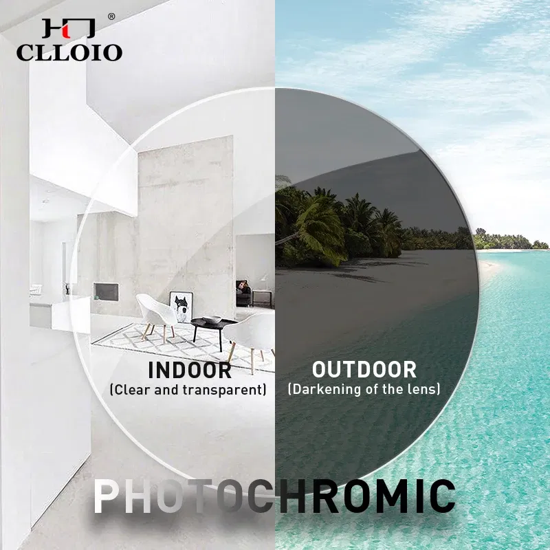 Lenses Color: GRAY, Lens Index: 1.61 - CLLOIO Photochromic Anti Blue Light Series Hyperopia Myopia Lens 1.56 1.61 1.67 1.74 Prescription CR-39 Resin Aspheric Lenses