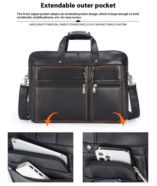 Tiding Leather Leather Business First Layer Cowhide 17-inch Laptop Bag