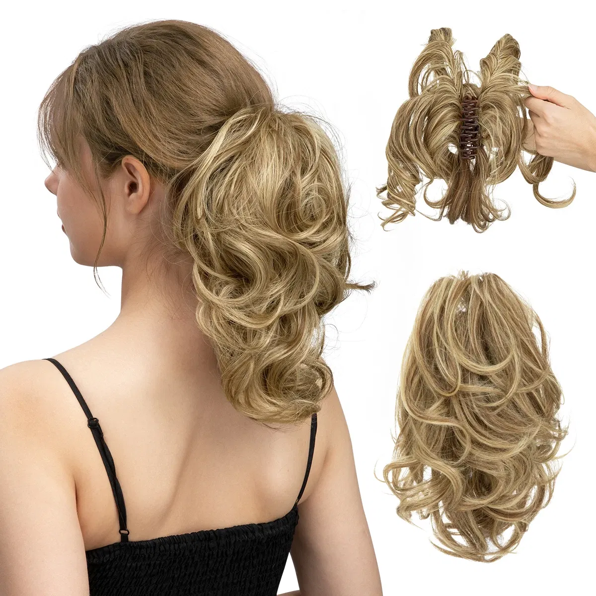 Color: P1B/613, Bulk Buy: 1pc - SARLA Synthetic Diy Claw Clip In Ponytail Extensions Hairpiece Hair Bun Fake Black Blonde Natural Hair False Pigtail for Women