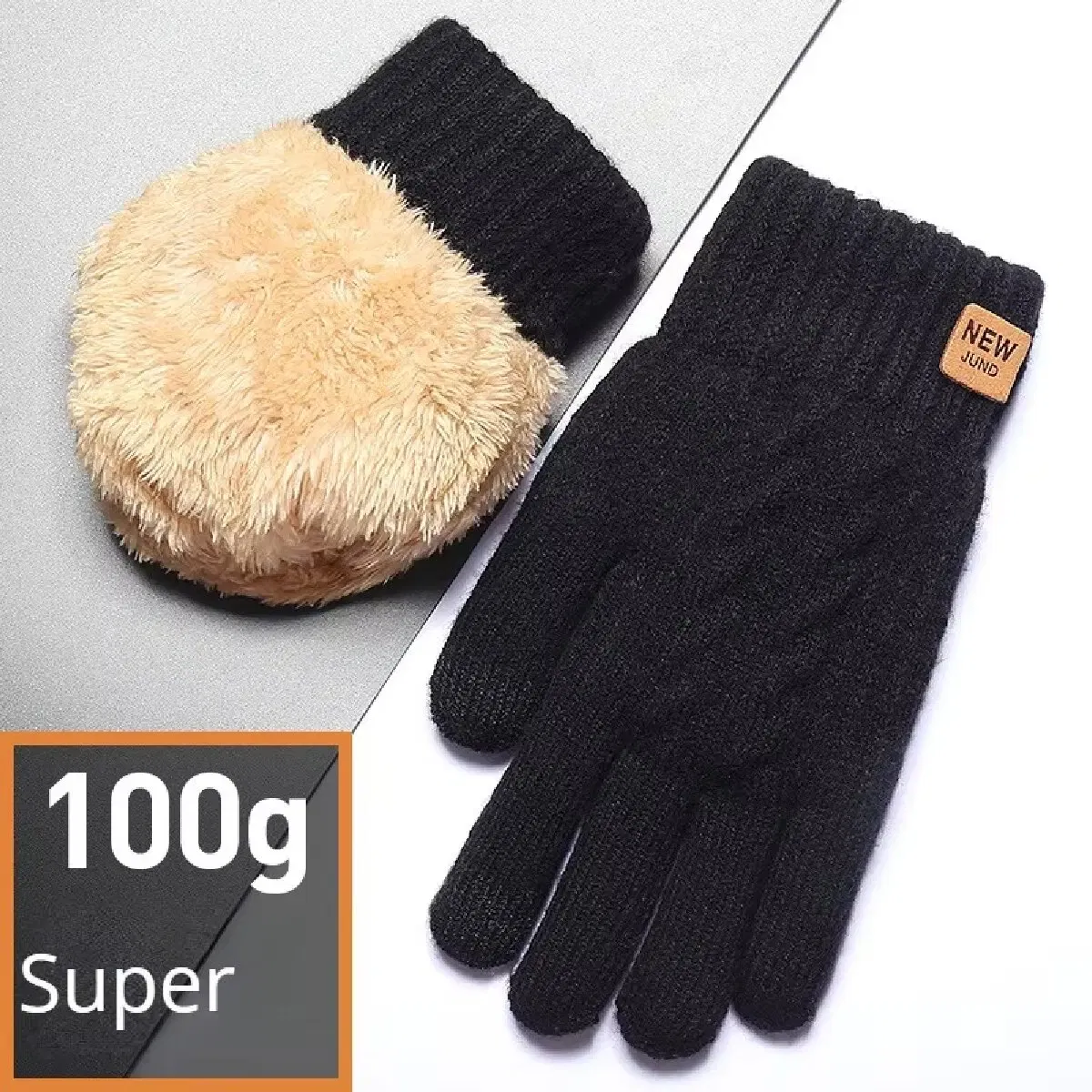 Color: green, Gloves Size: One Size - Fleece Lined Fashion Warm Women Men Black Cable Knitted Winter Touch Screen Gloves