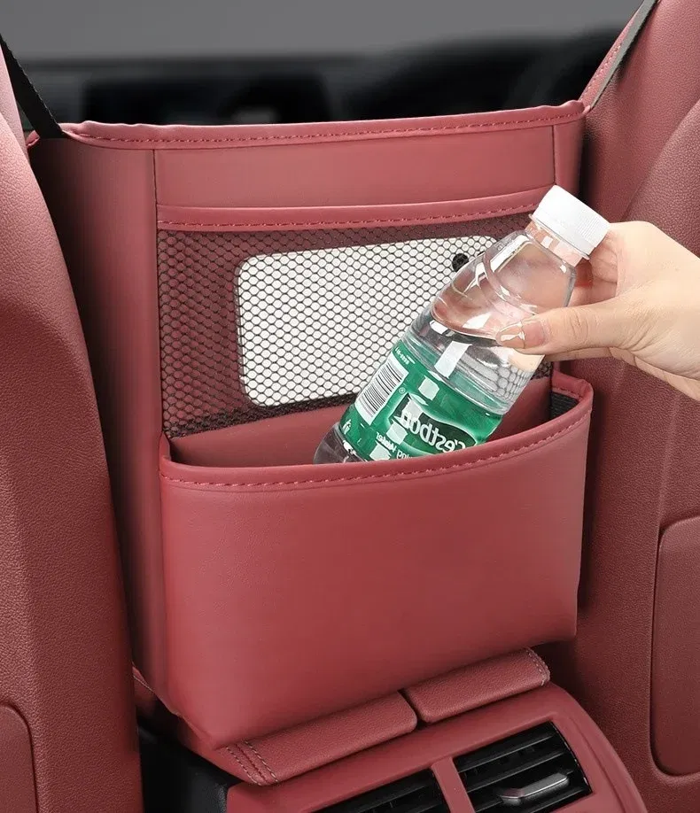 Color Name: Gold - Car Handbag Holder Between Seats Mutifuntional Leather Auto Seat Middle Storage Bag Hanging Tissue Box Phone Cup Map Organizer