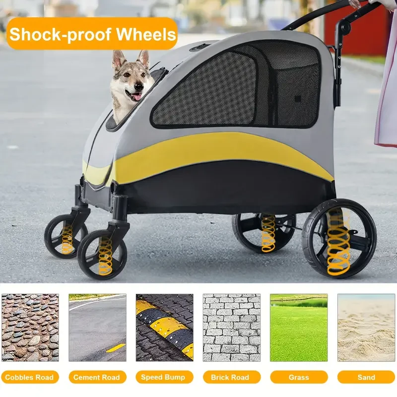 4 Wheels Pet Travel Stroller - Foldable Dog & Cat Pushchair