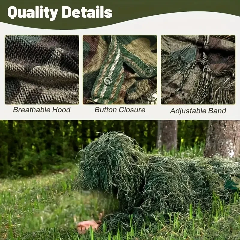 5-in-1 Ghillie Suit - Ultimate Camo for Hunting, CS, Bird Watching & Costumes