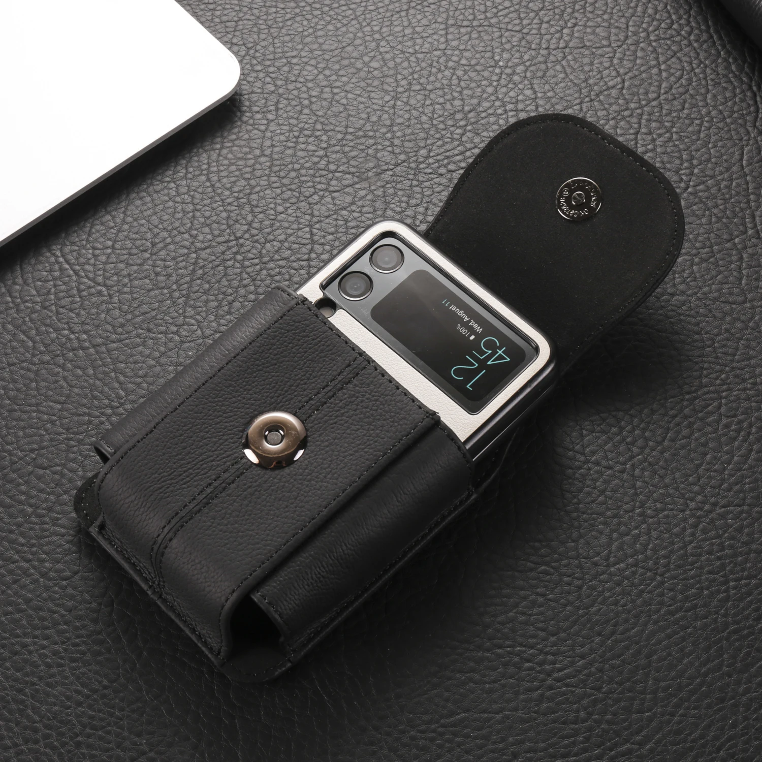 Color: black, Ships From: CHINA, Material: Cotton Fabric - Cow Genuine Leather Belt Clip Case For Samsung Galaxy Z Flip6 Flip5 Flip4 6 5 4 3,Oppo Find N3 Flip Men Waist Bag Holster Pouch