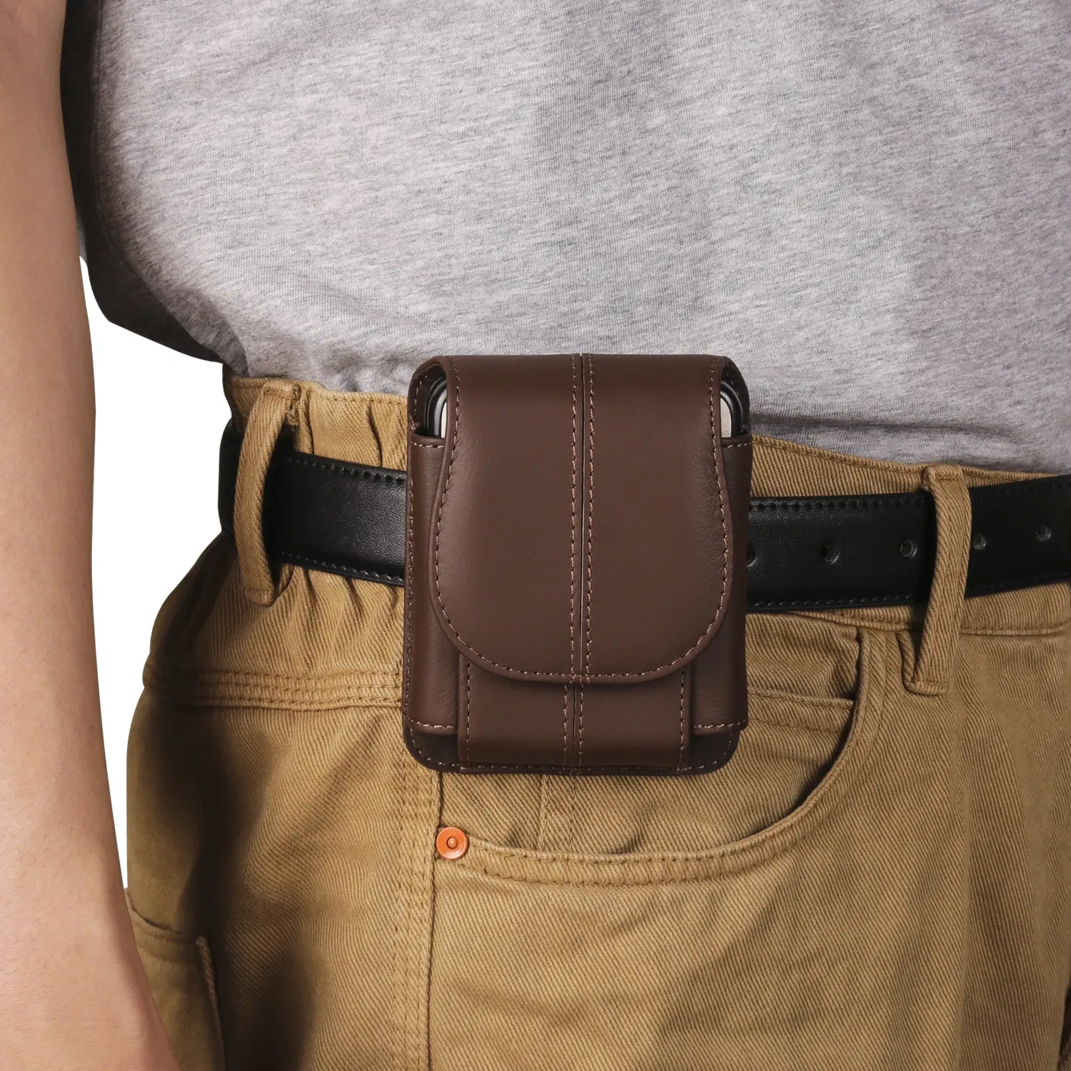 Color: black, Ships From: CHINA, Material: Cotton Fabric - Cow Genuine Leather Belt Clip Case For Samsung Galaxy Z Flip6 Flip5 Flip4 6 5 4 3,Oppo Find N3 Flip Men Waist Bag Holster Pouch