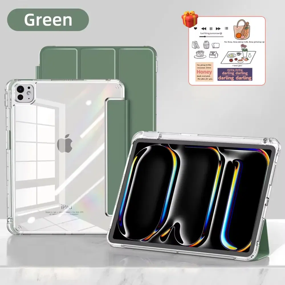 Color: green, Size: fifteen - For iPad Air 5 Case 2024 Air 6 11 iPad Pro 11 12.9 13 10 Gen 10.2 9th 8th 7th 9.7 6th 5th Mini 7 6 Smart case with pen Holder