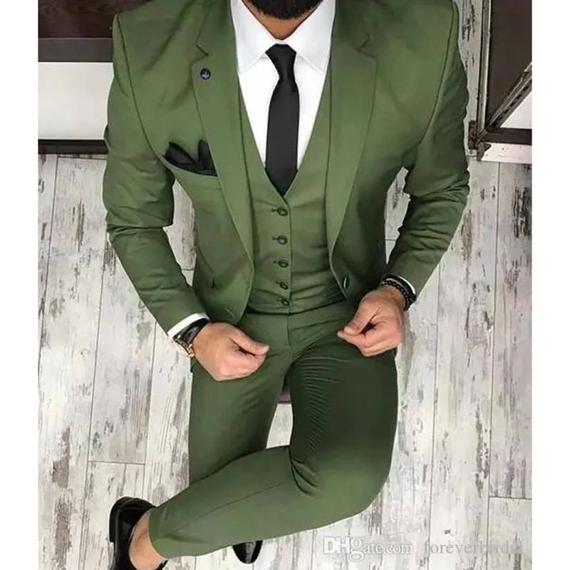 Color: black, Size: S - Latest Olive Green Men Suits for Groom 3 Piece Classic Wedding Tuxedo Notched Lapel Best Man Slim Fit Blazer trajes de hombre