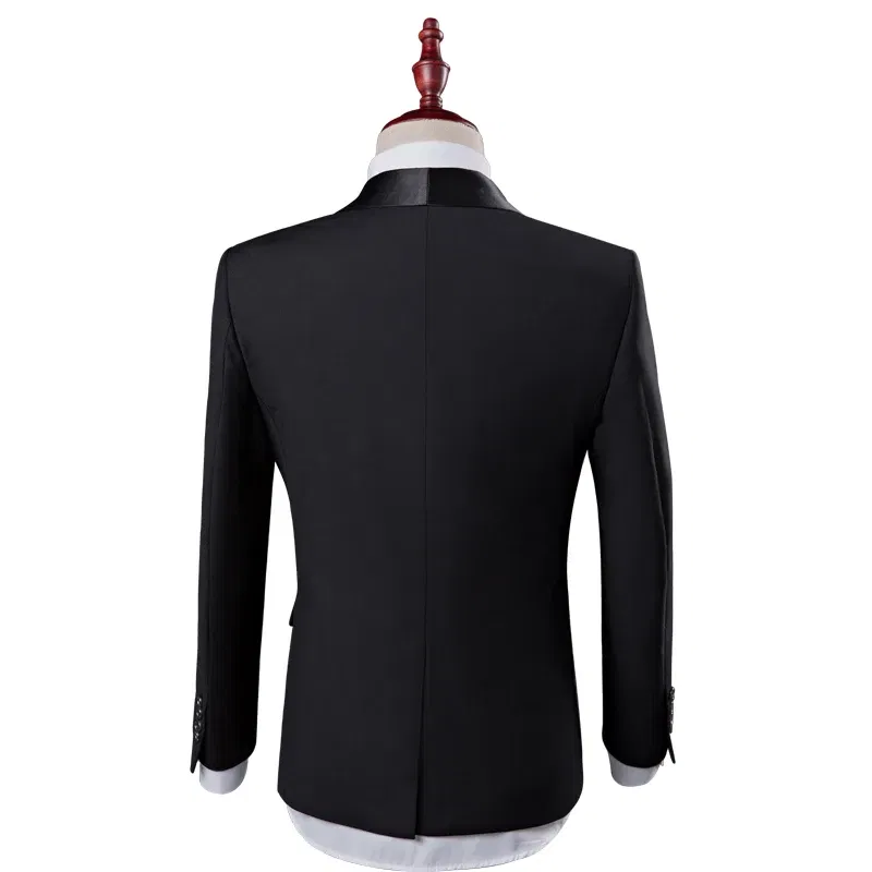 Color: GRAY, Size: L - Shenrun Men Tuxedo Slim Fit Fashion Suit Wedding Shawl Lapel 3 Pieces Skinny Single Breasted Jacket Party Prom Singer Costume