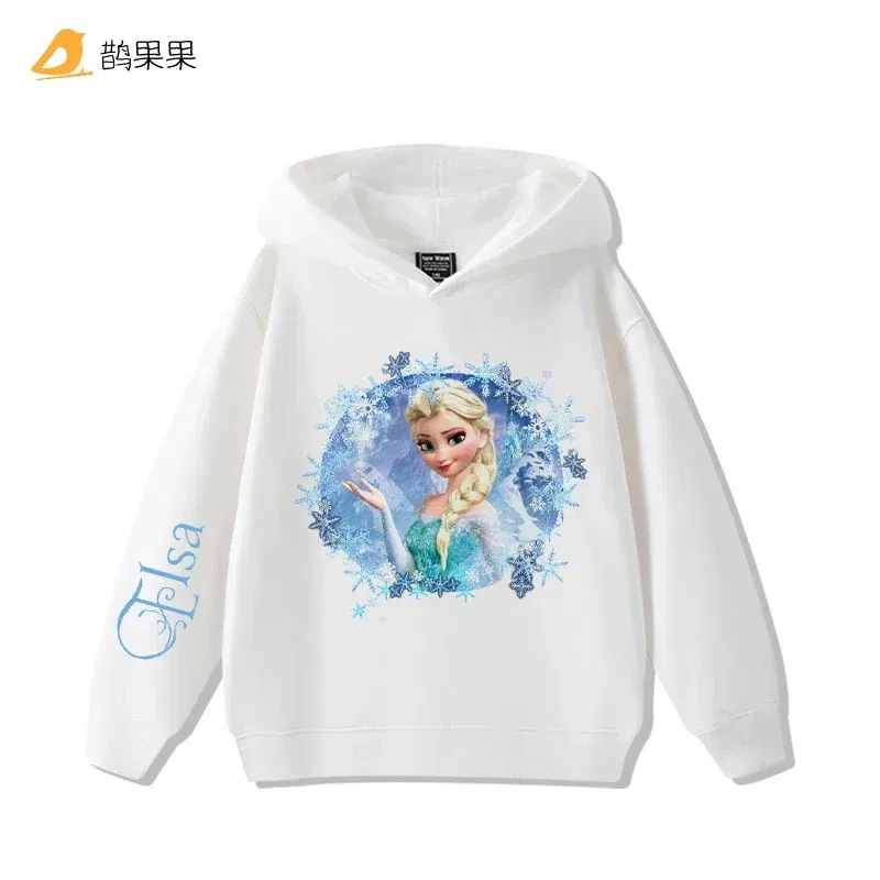 Color: army green, Kid Size: 4 - Queen Elsa Surrounding Girls Autumn and Winter Hooded Sweatshirt Children Girl Children's Tops Cute Long-sleeved Coat