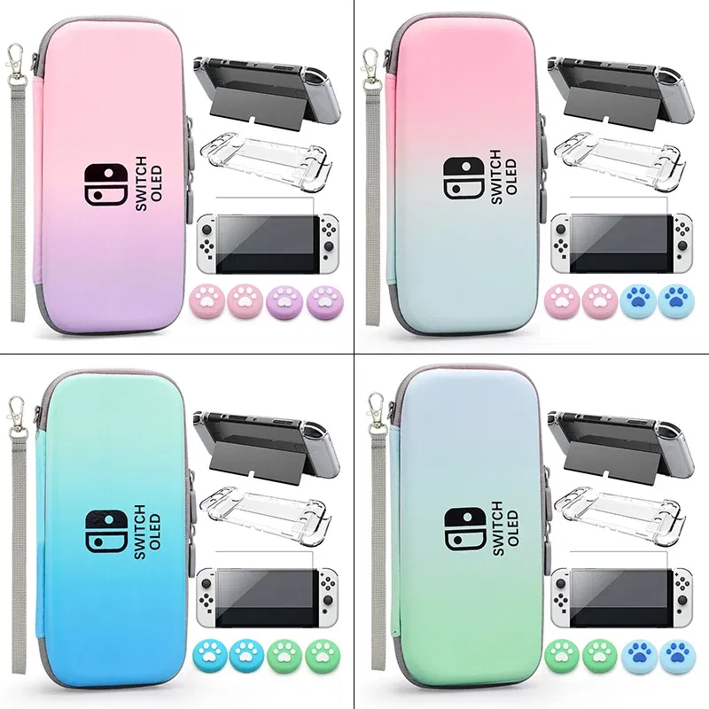 Color: Brick Red - Case Kit For Nintend Switch OLED Console Carrying Case Protective Pouch Hard Shell Clear Cover For Switch Oled WIth Film Glass