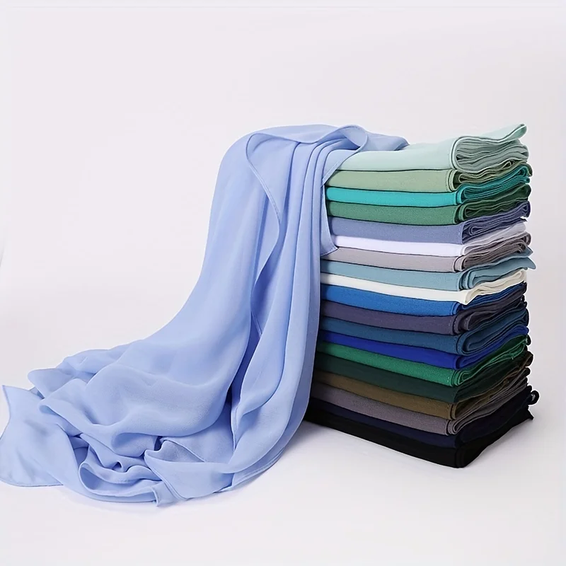 Color: black, Size: One Size - 110*110cm Chiffon Square Hijabs Scarf For Woman Muslim Turban Hat Islam Headscarf Women Plain Veil Jersey Hijabs Ramadan