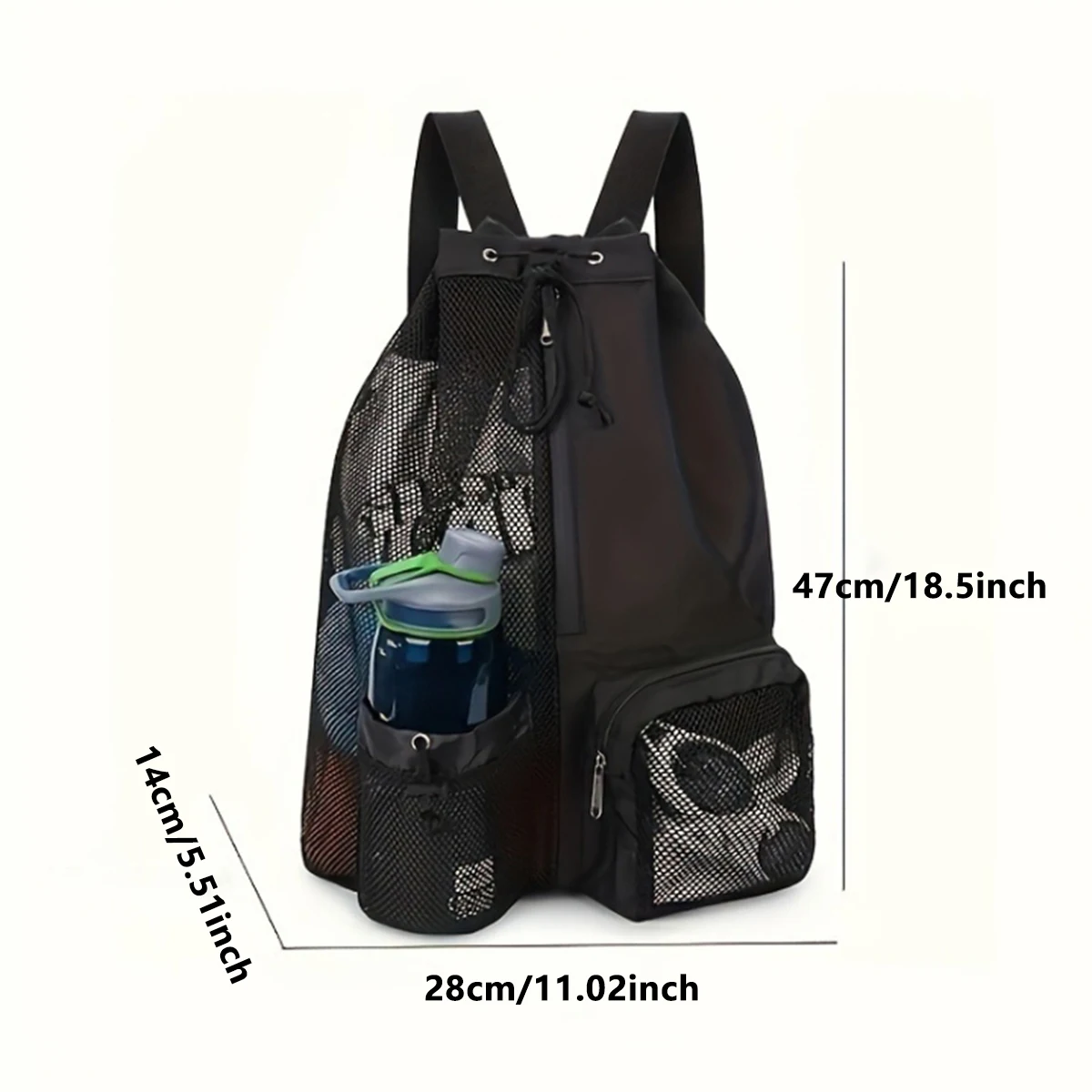Color: GRAY - Outdoor beach backpack, swimming bag, mesh perforated drawstring backpack with wet bag, gym yoga exercise storage bag, 1 set