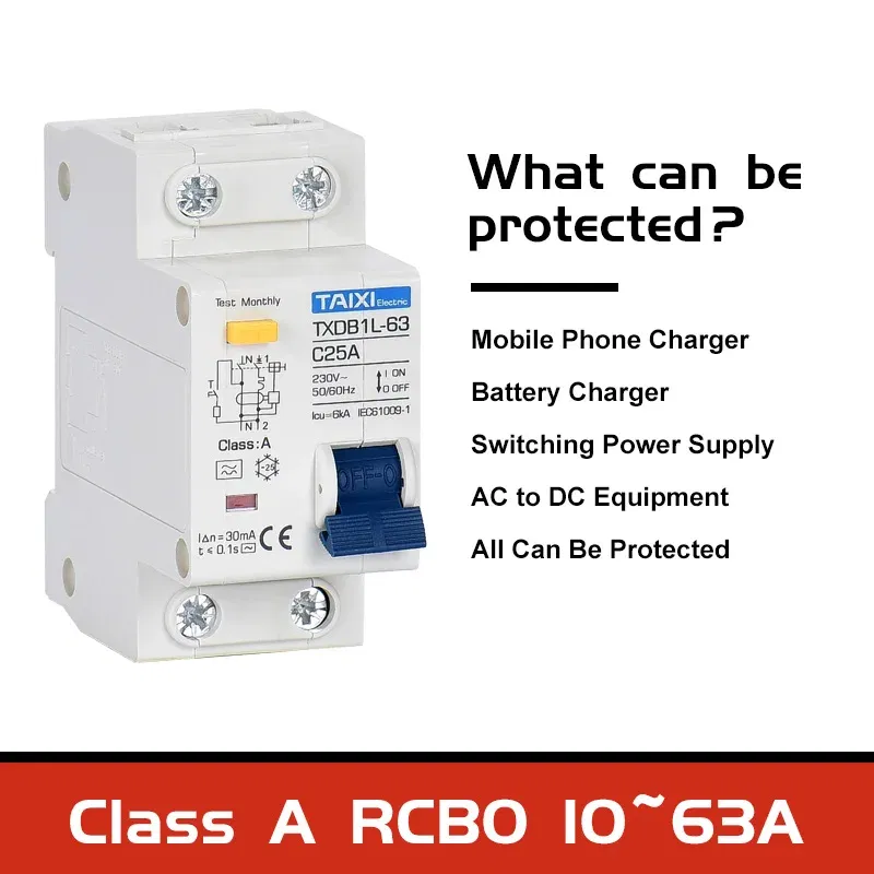 Rated Current: 10A, Ships From: CHINA, Poles Number: 2 - Type A AC CLASS Rcbo 110V 220V RCCB 10A 20A 40A 50A 63A 30mA Residual Current Circuit Breaker Leakage WIth Overload Protection