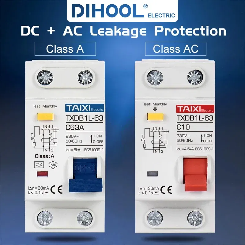 Rated Current: 10A, Ships From: CHINA, Poles Number: 2 - Type A AC CLASS Rcbo 110V 220V RCCB 10A 20A 40A 50A 63A 30mA Residual Current Circuit Breaker Leakage WIth Overload Protection