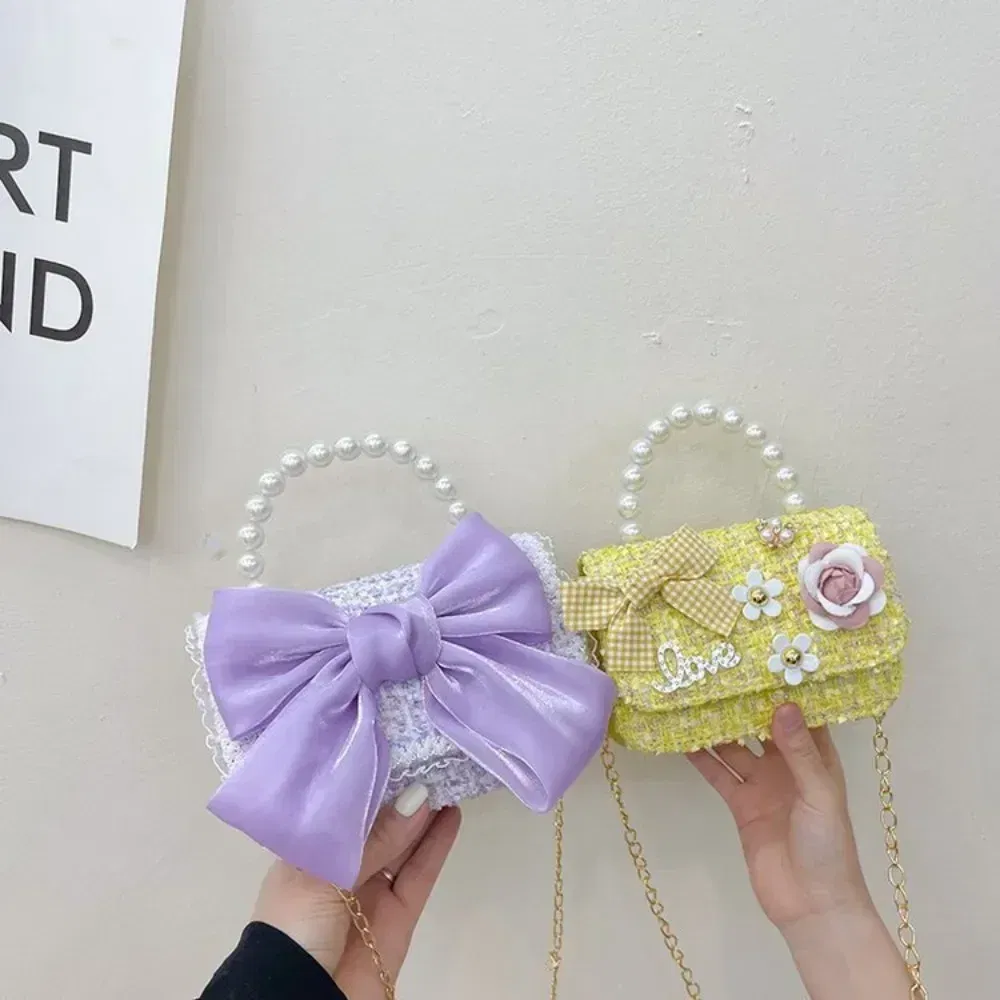 Color: SKY BLUE - New Children's Fashion Little Fragrant Wind Elsa Princess Bag Little Girl Pearl Handheld Crossbody Bag Net Red envelope