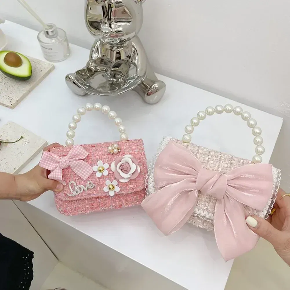 Color: SKY BLUE - New Children's Fashion Little Fragrant Wind Elsa Princess Bag Little Girl Pearl Handheld Crossbody Bag Net Red envelope