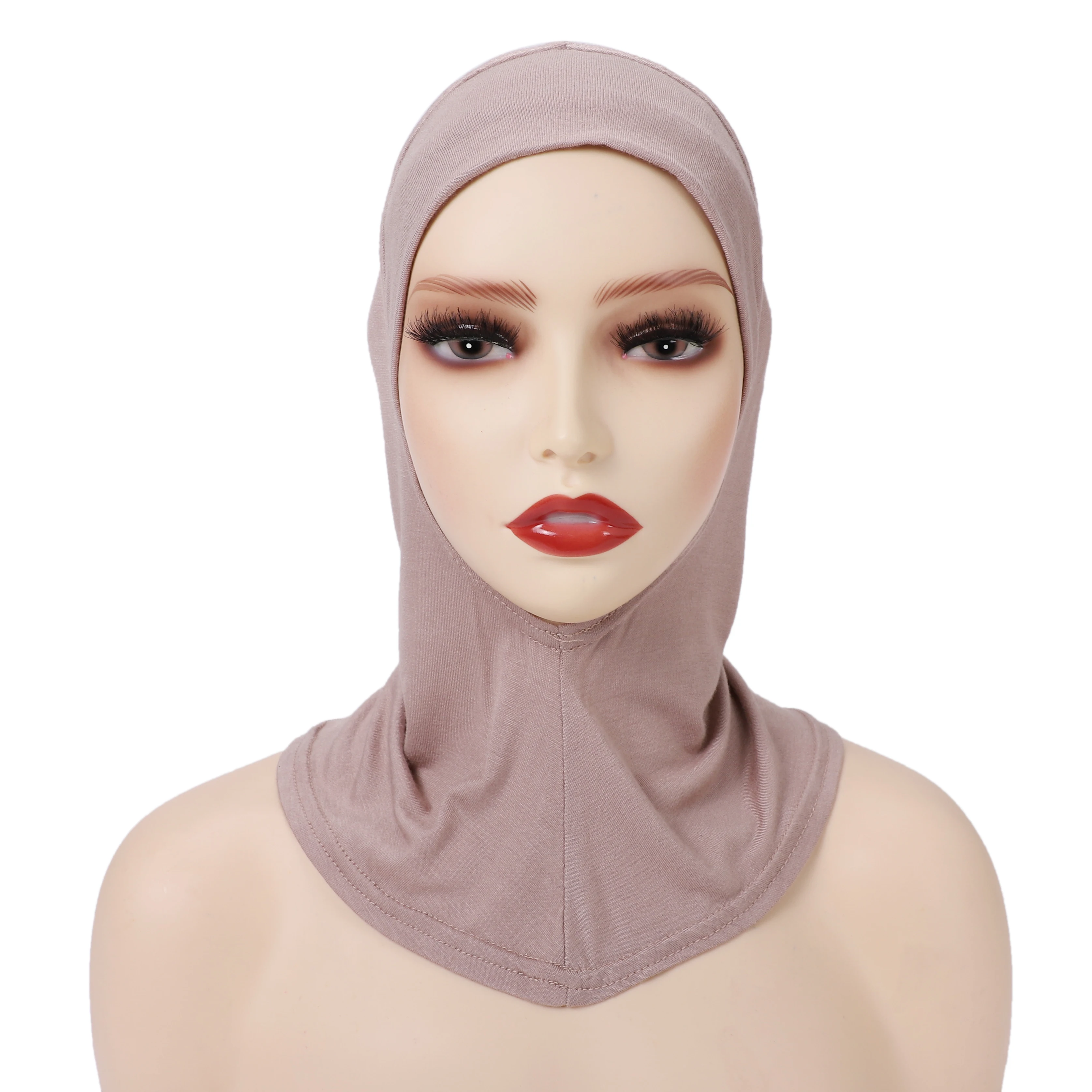 Color: Brown - 1 Piece Turban Caps for Women Muslim Underscarf Modal Hijab Inner Caps Stretchy Full Cover Shawl Cap Full Neck Coverage