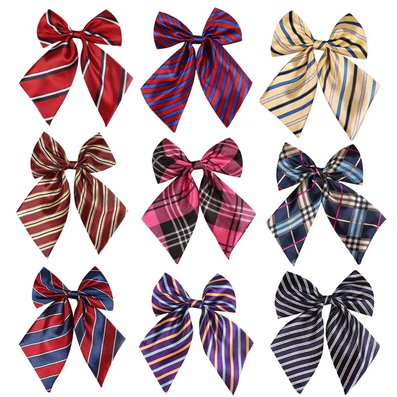 Color: Blue - Striped Ladies Bowtie Classic Shirts Bow Tie For Women Business Wedding Bowknot Plaid Bow Ties Butterfly Girls Suits Bowties