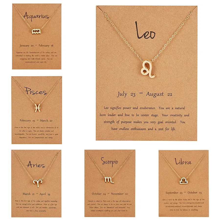 Metal Color: Antique Gold Plated - 12 Constellation Pendant Necklaces Jewelry Choker Necklace Zodiac Sign Charm Necklace Birthday Gifts Aquarius Pisces Leo Virgo