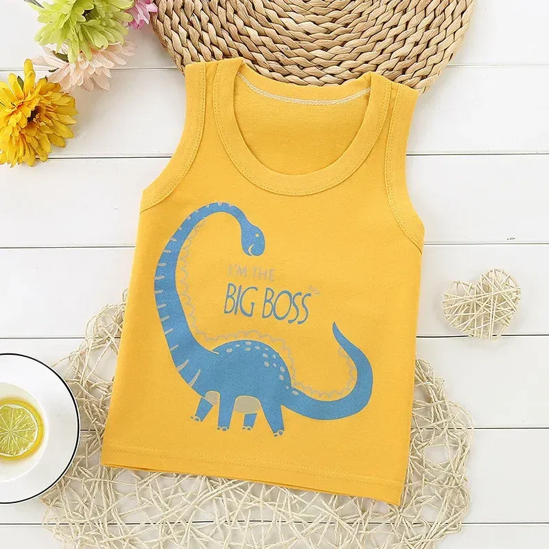 Color: Beige, Kid Size: 7 - Summer Kids Tops Clothes Tank Sleeveless Breathable Cotton Children T-shirt Vest Top Clothing Outfit Cartoon Boys Girls 0-7Years
