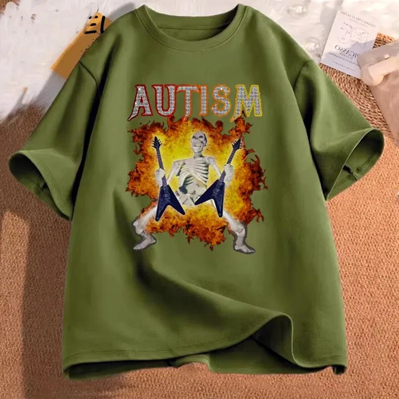 Color: Yellow, Size: XXL - Autistic Funny Skeleton T Shirt Women Men Autism Edgy Skeleton Meme T-shirt Casual Short Sleeve Tshirt Round Neck Clothes