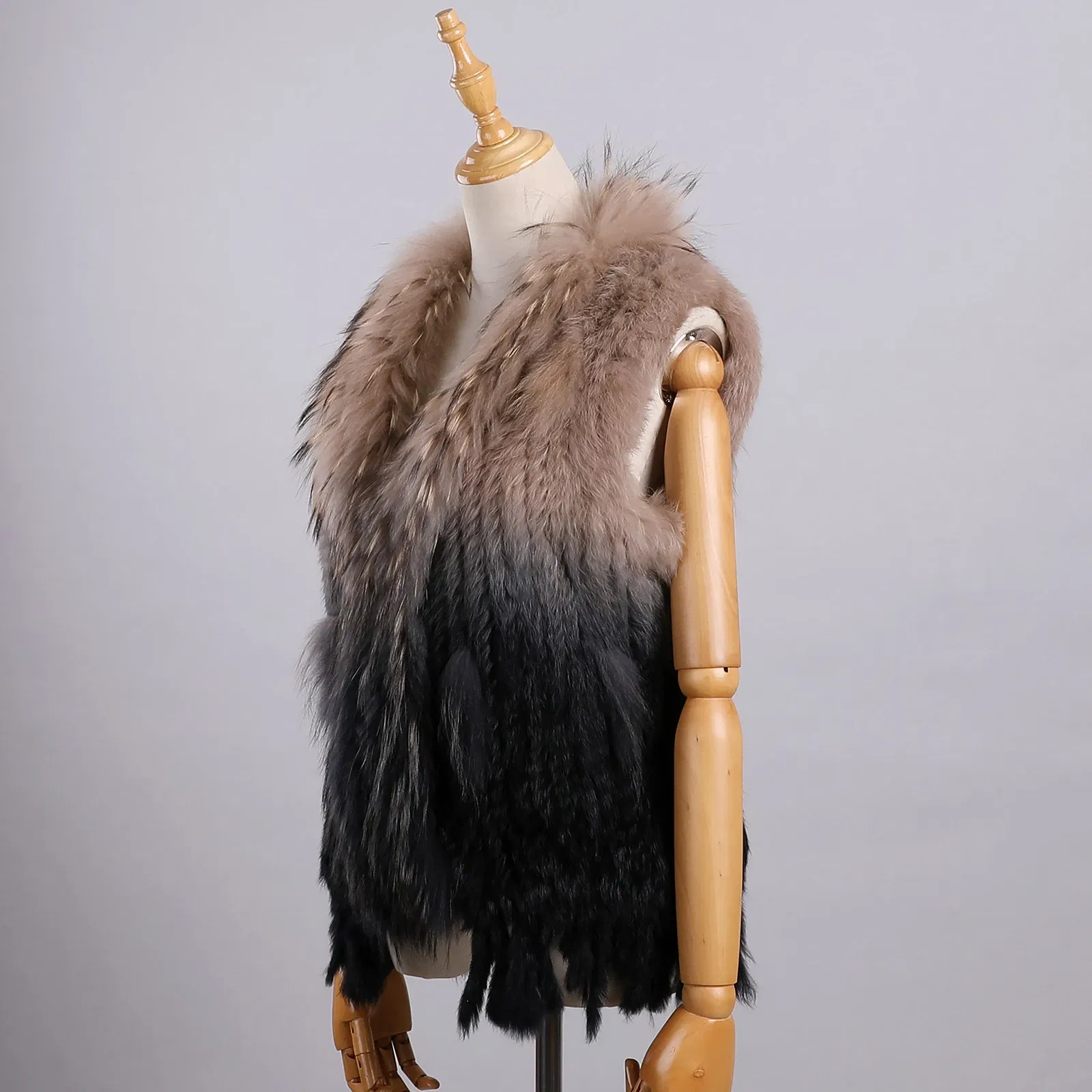 Color: Mint, Size: XXL - Luxury Women's Genuine Premium Long Hair Rabbit Fur Knit Vest Raccoon Fur Trim Gilet Lady Sleeveless Waistcoat Real Fur Jacket