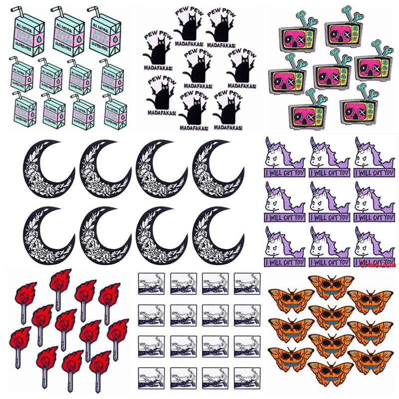 Color: antique silver - Prajna 10PCS Wholesale Cartoon Animal Embroidered Patches For Clothing Thermoadhesive Patches On Clothes Letter Applique Sticker