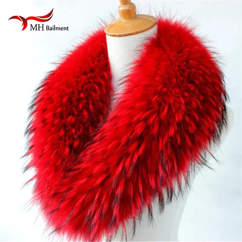 Color: SKY BLUE, Size: M - Real Raccoon Fur Scarves Woman 100% Pure Natural Raccoon Fur Collar Warm Winter Scarves Red Fox Fur Collar L#1