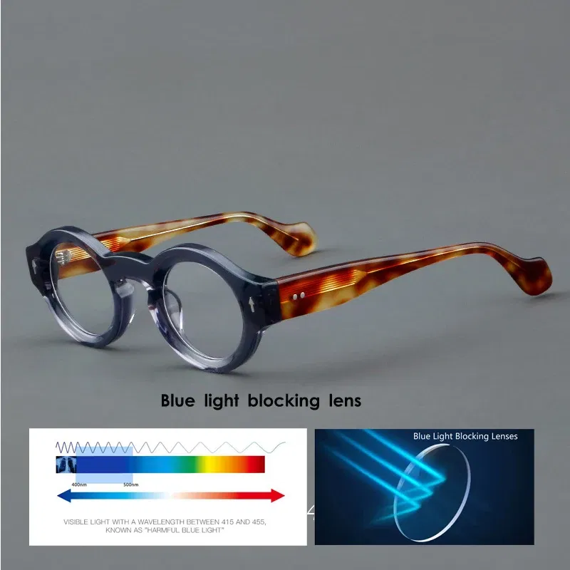 Frame Color: green, Eye Prescription: +125 - VCKA Round Acetate Reading Glasses Frame Retro Men Prescription Anti-blue discolor Women Custom Optics Retro Eyewear +0.50to +10