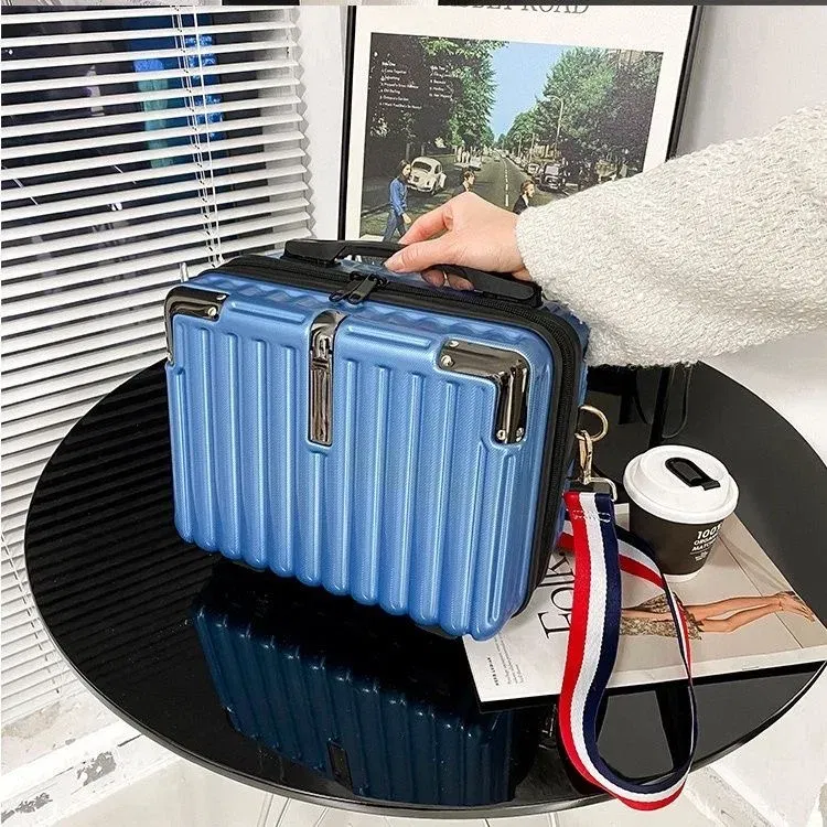 Color: Beige - Mini Luggage Travel Bag Handbag Shoulder Bag Fashion Makeup Case 14 Inch Backpack Multifunctional Portable PC Bags Hand Bags