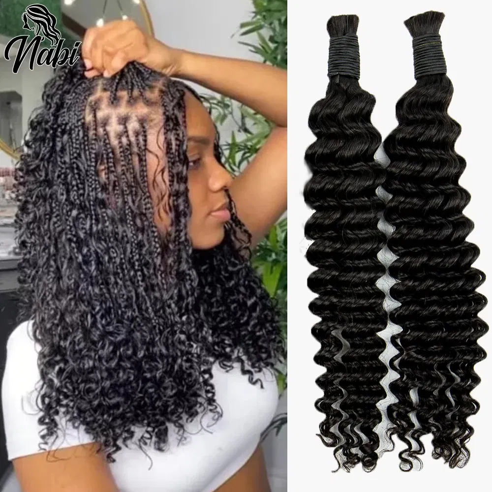 Color: NC/4HL, Material Grade: virgin hair, Longest Hair Proportion: 30%-55%, Stretched Length: 20inches, Bulk Buy: 10Pcs/Lot - NABI Deep Wave Boho Braiding Hair Bulk 16inches No Weft Human Hair Extension Curly Hair Bundles for Boho Braids