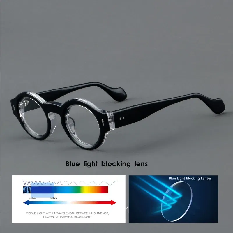 Frame Color: black, Eye Prescription: +175 - VCKA Round Acetate Reading Glasses Frame Retro Men Prescription Anti-blue discolor Women Custom Optics Retro Eyewear +0.50to +10