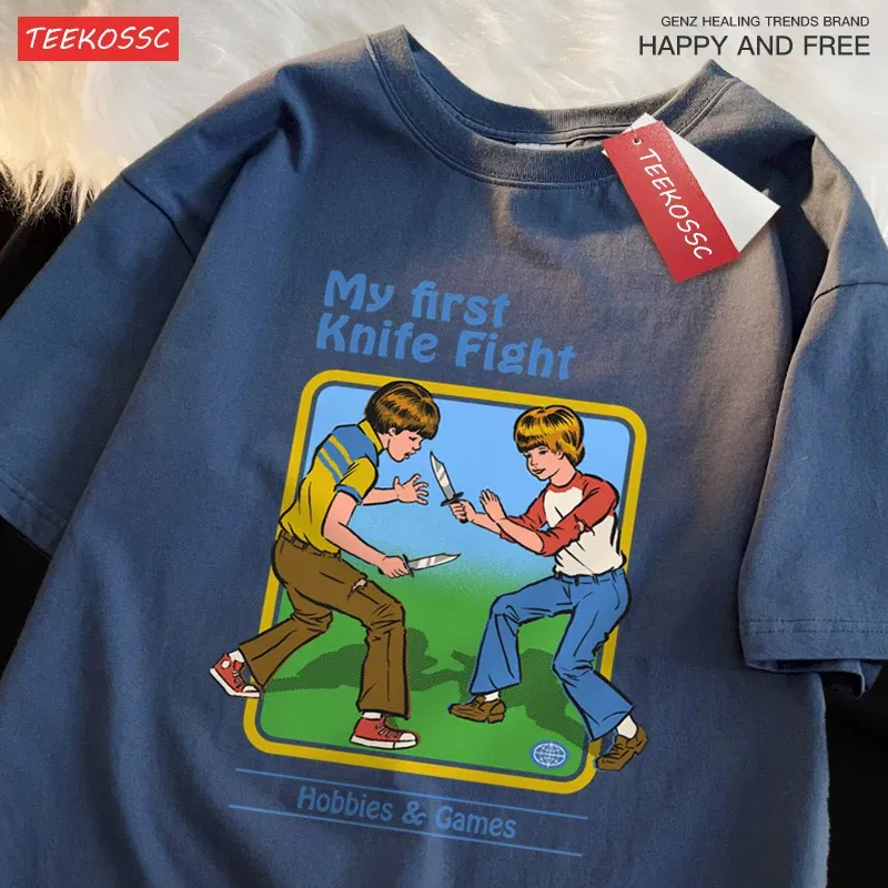 Color: GRAY, Size: L - My First Knife Fight Hobbies Games Print Tshirts Men Women Soft Short Sleeve Summer Casual Cotton Oversized Loose Street T Shirt