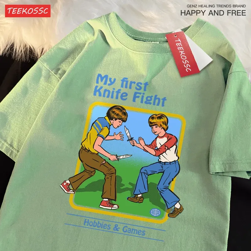 Color: GRAY, Size: L - My First Knife Fight Hobbies Games Print Tshirts Men Women Soft Short Sleeve Summer Casual Cotton Oversized Loose Street T Shirt