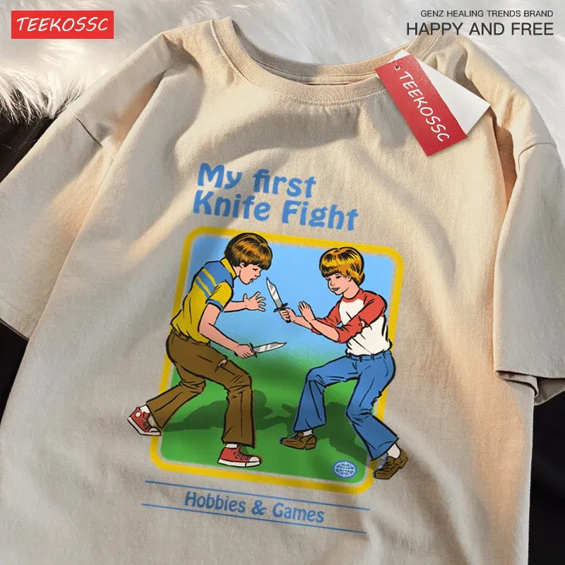 Color: GRAY, Size: L - My First Knife Fight Hobbies Games Print Tshirts Men Women Soft Short Sleeve Summer Casual Cotton Oversized Loose Street T Shirt