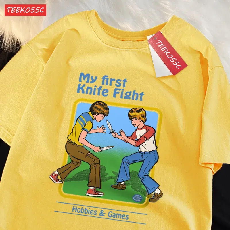 Color: GRAY, Size: L - My First Knife Fight Hobbies Games Print Tshirts Men Women Soft Short Sleeve Summer Casual Cotton Oversized Loose Street T Shirt