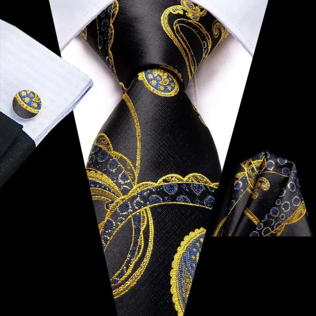 Color: Watermelon red - Hi-Tie Purple Paisley Silk Elegent Tie for Men Novelty Design Handky cufflink Tie Set Party Business Wedding Dropshipping