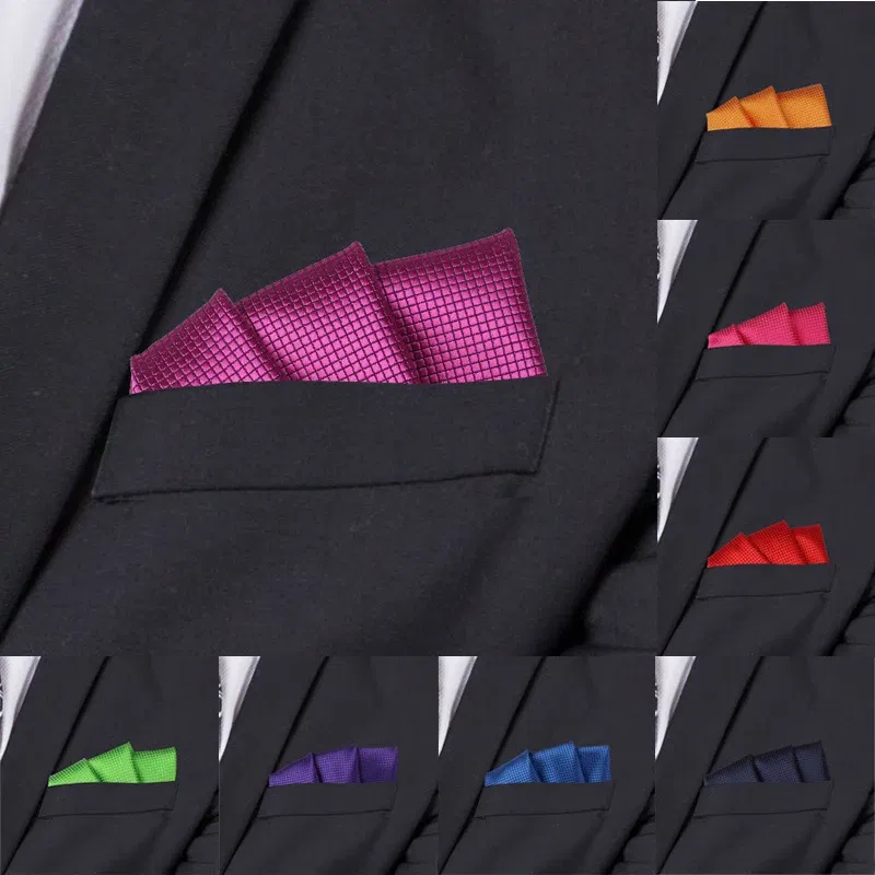 Color: Black Green - Fashion Suits Pocket Square For Men Business Chest Towel Hanky Gentlemen Plaid Hankies Classic Suit Napkin Mens Handkerchief