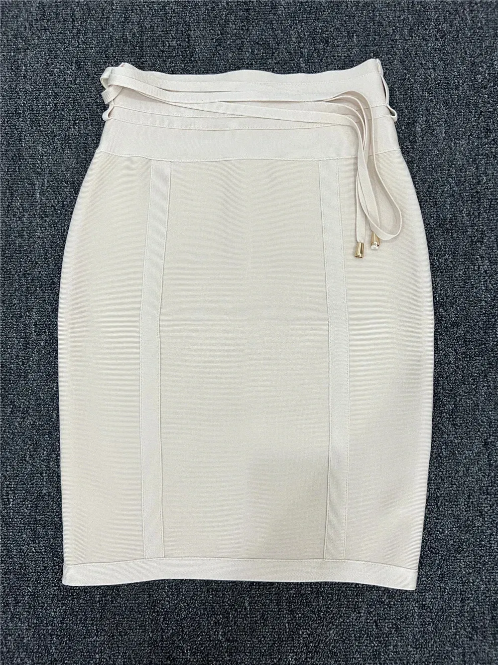 Color: Beige, Size: XS - 4 Colors Women Hot Pink Black White Bodycon Bandage Skirt Designer High Street Party Club Pencil Skirt 55cm