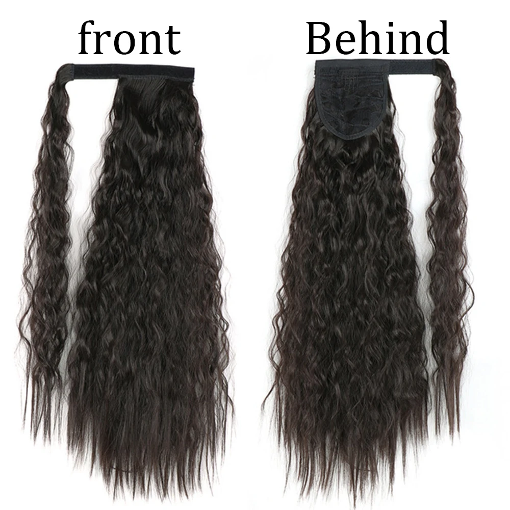 Color: P4/24, Stretched Length: 22inches - Synthetic Long Corn Wavy Ponytail Hairpiece Wrap on Hair Clip Ombre Brown Blonde Hair Extensions Pony Tail