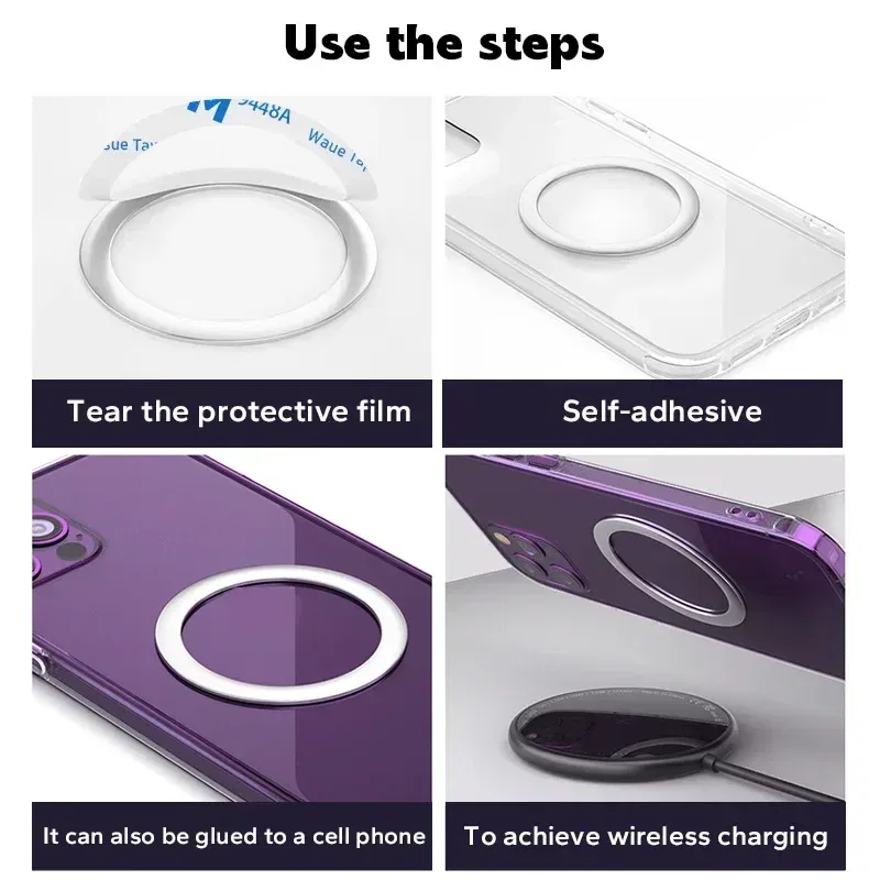 Color: Ivory - 2024 Stainless Steel Universal Magnetic Metal Plate Ring For Magsafe Wireless Charger Iron Sheet Sticker Magnet Car Phone Holder