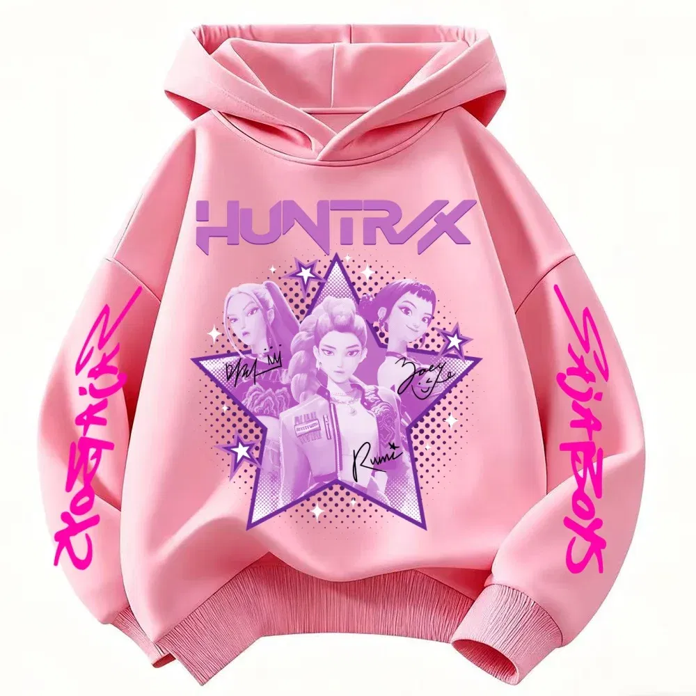Color: Pink, Kid Size: 7 - KPop Demon Hunter Huntrix Children's Sweatshirt Autumn New Boys Girls Fashion Street Pullover Children's Clothing