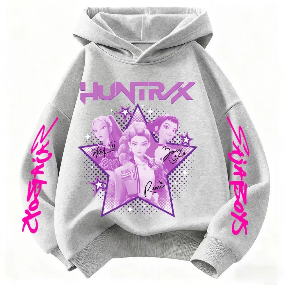 Color: Pink, Kid Size: 7 - KPop Demon Hunter Huntrix Children's Sweatshirt Autumn New Boys Girls Fashion Street Pullover Children's Clothing