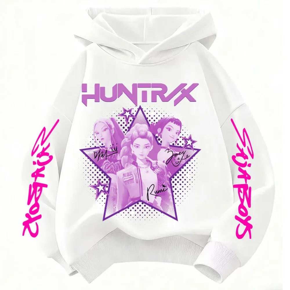 Color: Pink, Kid Size: 7 - KPop Demon Hunter Huntrix Children's Sweatshirt Autumn New Boys Girls Fashion Street Pullover Children's Clothing