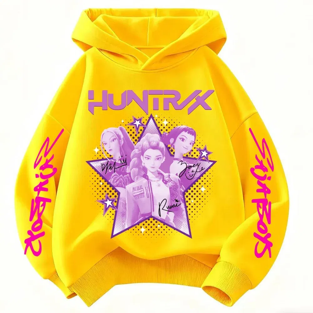 Color: Pink, Kid Size: 7 - KPop Demon Hunter Huntrix Children's Sweatshirt Autumn New Boys Girls Fashion Street Pullover Children's Clothing