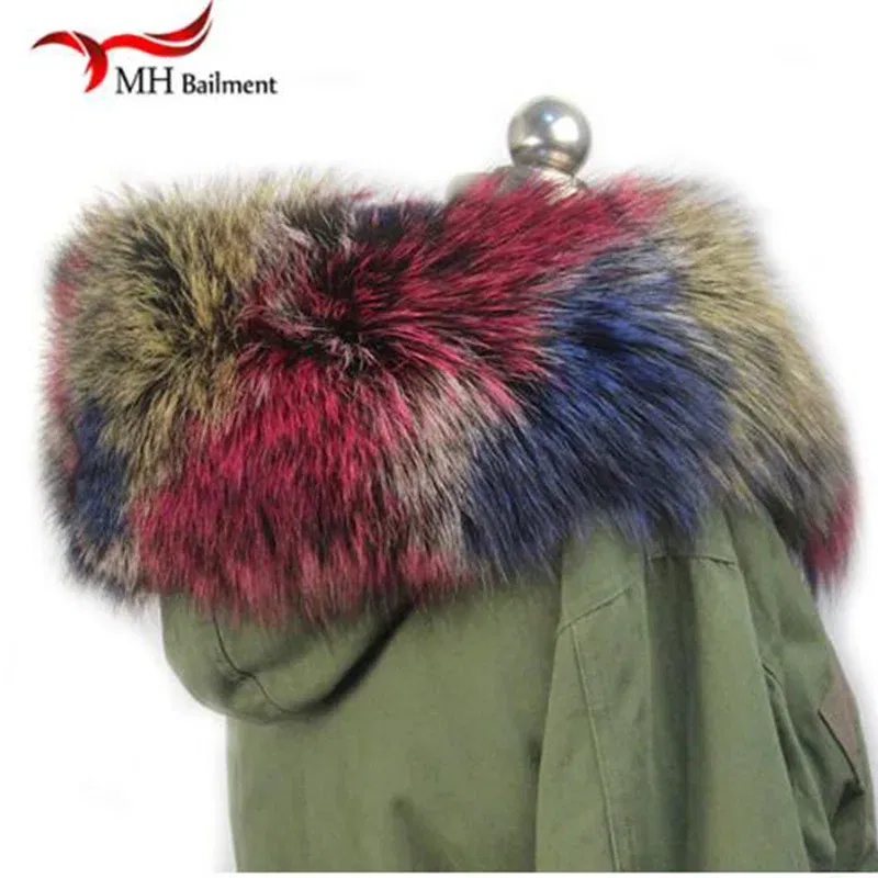 Color: Yellow, Size: XXS - 100% Real Raccoon Fur Scarf Coat Collar Ladies Winter Luxury Authentic Raccoon Warm Neck Shawl Coat Collar Furry Shawl Women