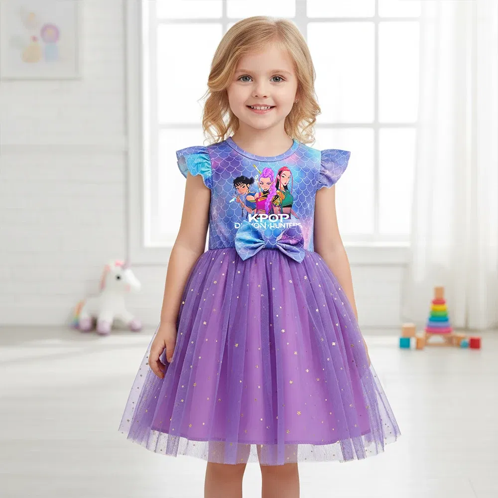 Color: Dark Grey, Size: One Size, Ships From: CHINA, Height: 158 - KPop Demon Hunter Christmas Princess Dress Girl Fashion Casual Autumn Butterfly Dress Wedding Birthday Party Dress Gift Clothes